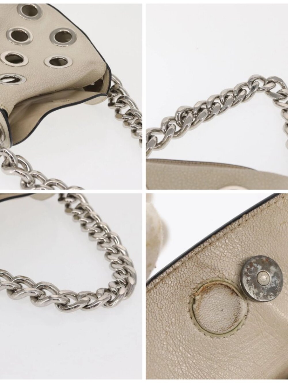 PRADA Grommet Punching Chain Hand Bag Leather Ivory Silver Auth 165205 - Picture 16 of 16